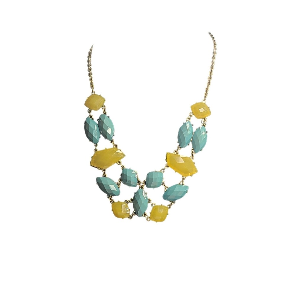 Vintage VCLM Chunky Statement Necklace Yellow & Blue Beads Adjustable Chain